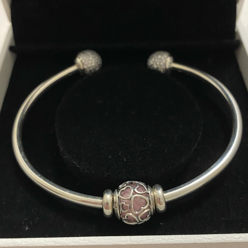 Pandora bangle pave ball with charm